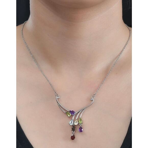 Multi Gemstone Necklace 18” in Stainless Steel 3.35 ctw - Picture 6 of 9